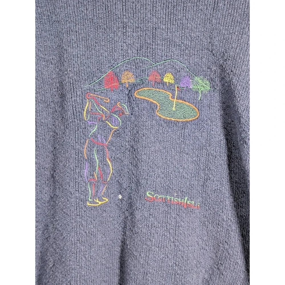 Vintage Y2k Golf Sweater Embroidered Blue Men's Size Large Golf Scottish Isles